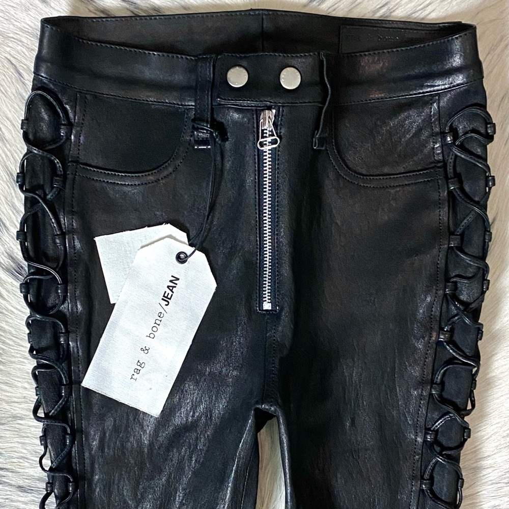RAG & BONE “KIKU” SIDE-LACE HIGH-RISE LEATHER LEGGING, SZ 24 NWT! - Picture 6 of 13